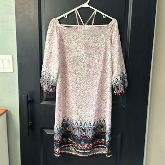Loft Rose Pink Boho Print Off Shoulder Halter Dress Elastic in Shoulder area S - Picture 1 of 7
